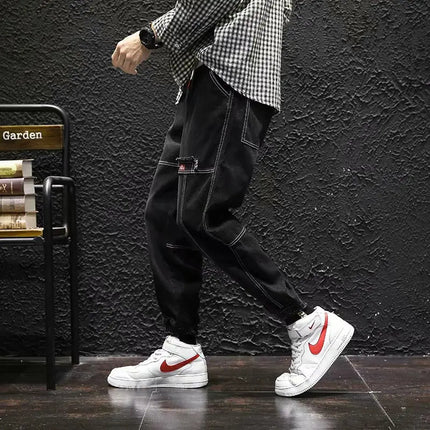 2025 New Streetwear Hip Hop Cargo Pants Men's Jeans Elastic Harun Joggers In Autumn and Spring Men ClothIng PlatiNum