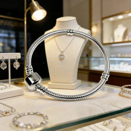 Nuovo Bracciale Artigianale Originale in Argento 925 con Charm, Liscio e Morbido, a Osso di Serpente, per Donna - Regalo 2026 PlatiNum