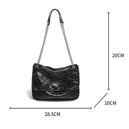 FOXER Women Genuine Leather + PU Shoulder Handbag Classic Fashion Black Tote Chain Bag
