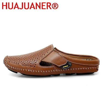 Nuove pantofole da uomo in vera pelle estate traspirante Casual muli mezze scarpe leggere per uomo mocassini da guida antiscivolo all'aperto uomo