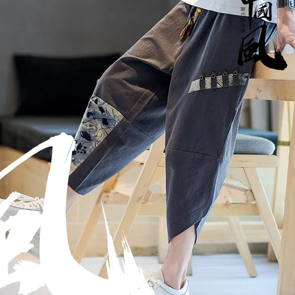 Pantaloni Kimono giapponesi da uomo in cotone traspirante Samurai Abbigliamento Pantaloni da uomo Stampa allentata Pantaloncini Harem retrò Pantaloni Hip Hop Harajuku