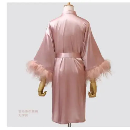 Donna piuma sposa damigella d'onore abito da sposa raso Kimono accappatoio abito da notte ricamo lettera camicia da notte scollo a v Lingerie