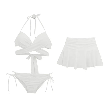Nuovo Bikini Minimalista e alla Moda in Tre Pezzi con Top a Fascia e Slip Separato per Donna, Ideale per Vacanze e Sorgenti Termali PlatiNum