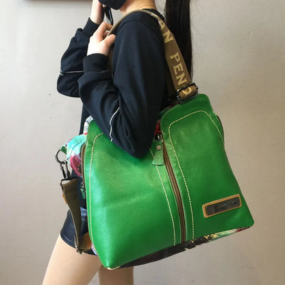 2025 New Genuine Leather With Canvas Women Handbags Luxury Fashion Crossbody Bag Printing Shoulder Portable Slung Bags