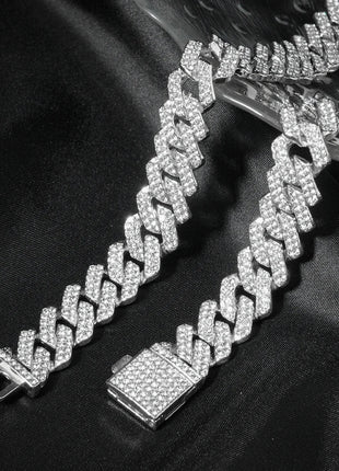 3 pezzi orologio a catena cubana per uomo Hip Hop Miami Curb ghiacciato pavimentato strass rapper collana cubana orologio + braccialetto gioielli platinumshop