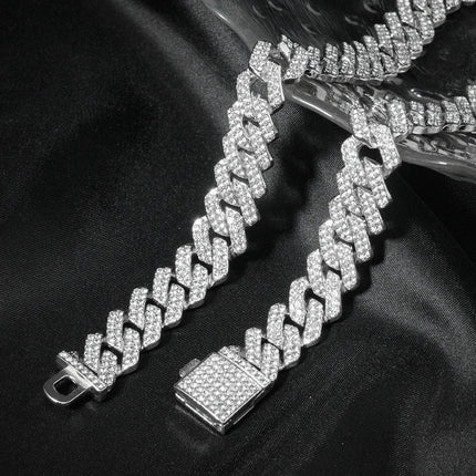 3 pezzi orologio a catena cubana per uomo Hip Hop Miami Curb ghiacciato pavimentato strass rapper collana cubana orologio + braccialetto gioielli platinumshop