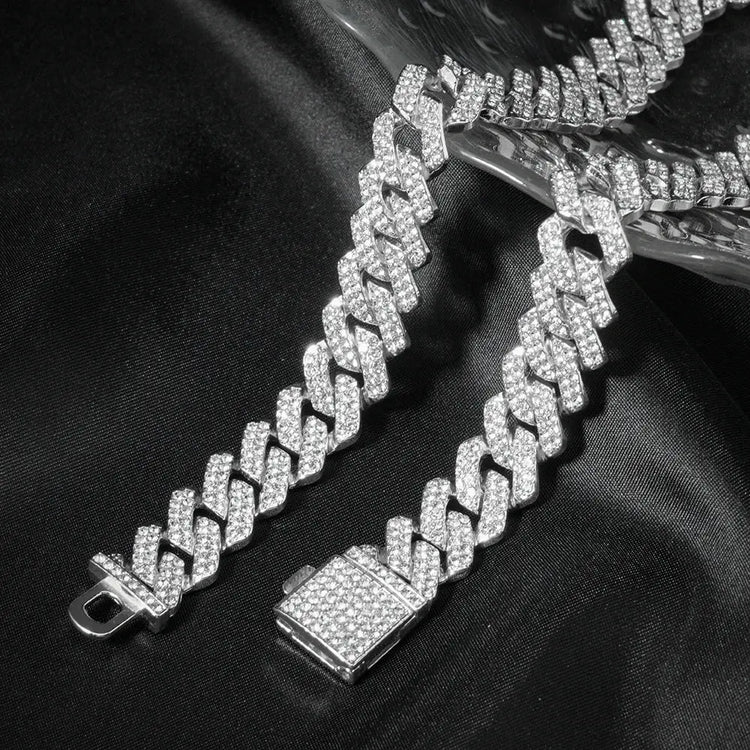 3 pezzi orologio a catena cubana per uomo Hip Hop Miami Curb ghiacciato pavimentato strass rapper collana cubana orologio + braccialetto gioielli platinumshop