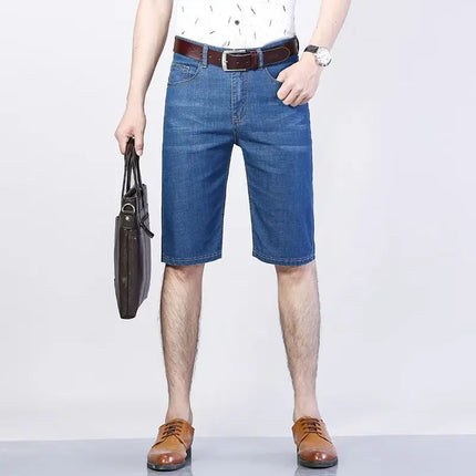 Pantaloncini di jeans da uomo estivi Pantaloni pentagramma da lavoro sottili, traspiranti, larghi e comodi Pantaloncini dritti alla moda Blu
