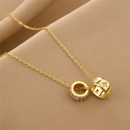 Non Tarnish Luxurious Fashion Crystal Rhombus Necklace with Ring Pendant Gold Color Jewelry for Women PlatiNum