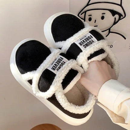 Indoor Warm Cotton Slippers For Women Winter Platform Shoes Soft Plush Thick Sole Girls Home Floor Daily Walking Fluffy Shoes