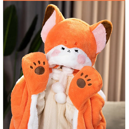 Anime Fox Cloak Fox Cape Cartoon Cloak Coral Fleece Keep Warm Air Blankets Cosplay Costumes Lovely Soft Birthday Valentine Gifts