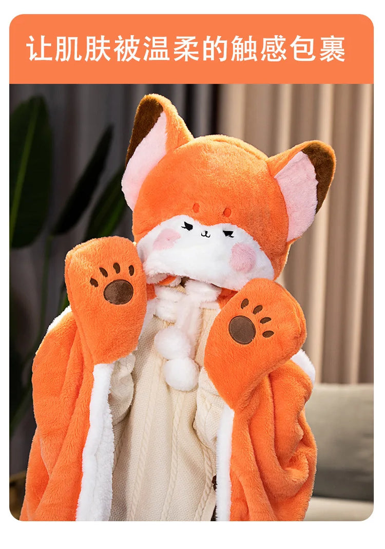 Anime Fox Cloak Fox Cape Cartoon Cloak Coral Fleece Keep Warm Air Blankets Cosplay Costumes Lovely Soft Birthday Valentine Gifts