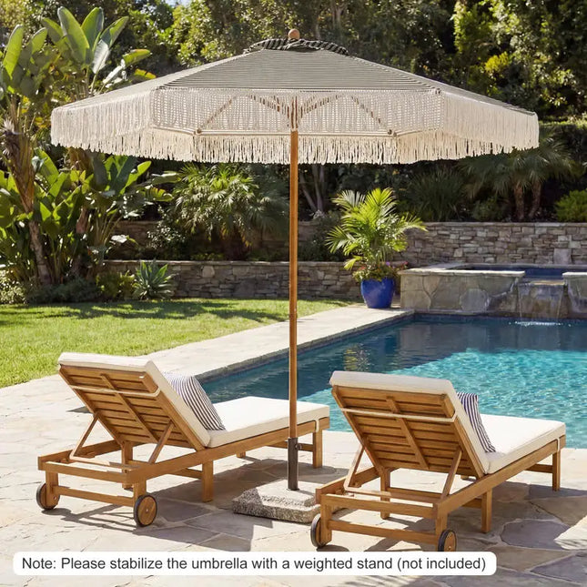 2.1 Meter Patio Umbrella with Fringe, Sun-Protective Beach Umbrella with Boho Tassels - Green