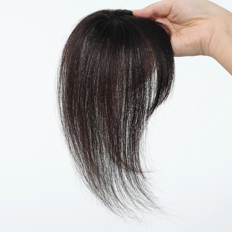 Ombre Light Blonde Real Human Hair Toppers with Swiss Lace Base Hair 3D Air Bangs 10inch Human Hair Topper for Women Hair Loss