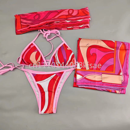 Set Bikini Rosso da Donna dal Design Classico, Costume da Bagno di Marca alla Moda con Fascia per Capelli platinumshop