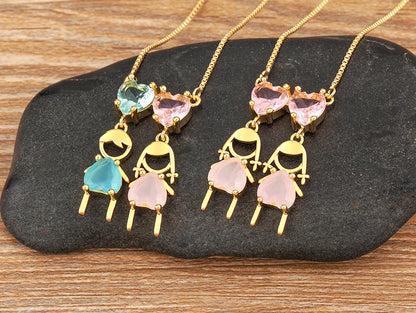 AIBEF Cuore Strass Ragazza e Ragazza Donna Ciondolo Collana Madre Cubic Zirconia Rame Dolce e Carino Gioielli Regalo di Fascino per Bambini