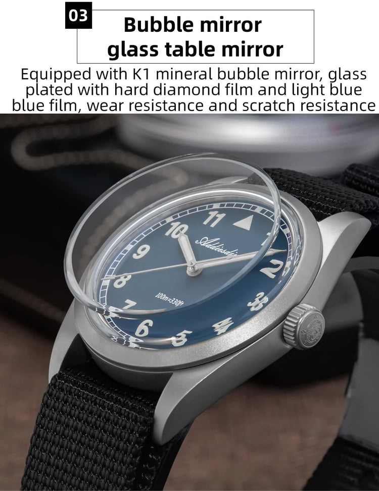 ADDIESDIVE 36mm Men's Analog Watch Bubble Mirror Glass 100m Waterproof Luminous Watch Simple Men Quartz Watches with Nylon Strap