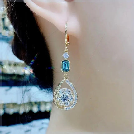 Korean Fashion Zircon Water Drop Earrings for Women Shiny Crystal Long Pendant Dangle Earring Girls Wedding Party Jewelry Gifts PlatiNum
