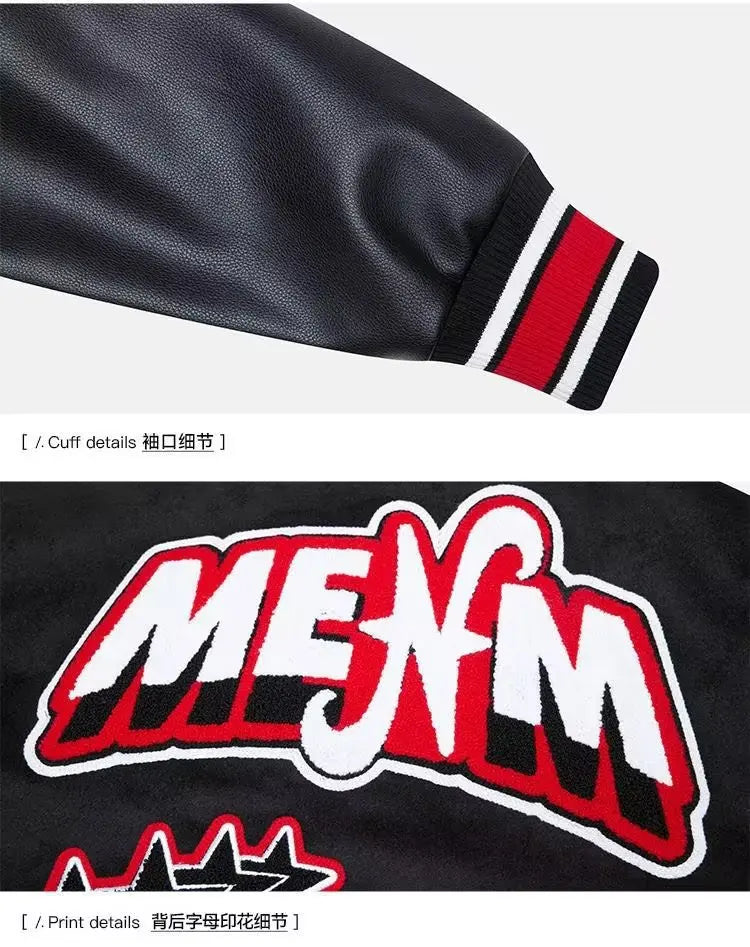 Bomber Jacket Men Women Flocking Hip Hop Loose Casual Patchwork Coat Unisex Embroidery High Street Varsity Baseball Outwear 2023