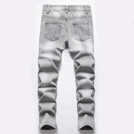 Jeans Boys Straight Ripped Children Washed Distressed Pockets Stretch Casual Denim Trousers Big Kids Streetwear 2025 Hole Pants PlatiNum