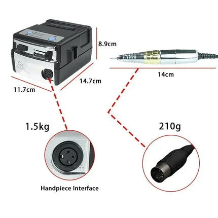 Nail Drill Pullyon UP200-G5 OEM Japan Micromotor G5 Handpiece 35000RPM Electric File Low Noise Low Vibration Acrylic Gel Polishing Machine Manicure Pedicure Sander Salon Equipment