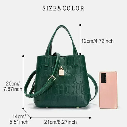 CH Large Capacity Handbag Luxury Brand Temperament Letter Print with Lock Design 2025 Trendy Women's Crossbody Bag PlatiNum