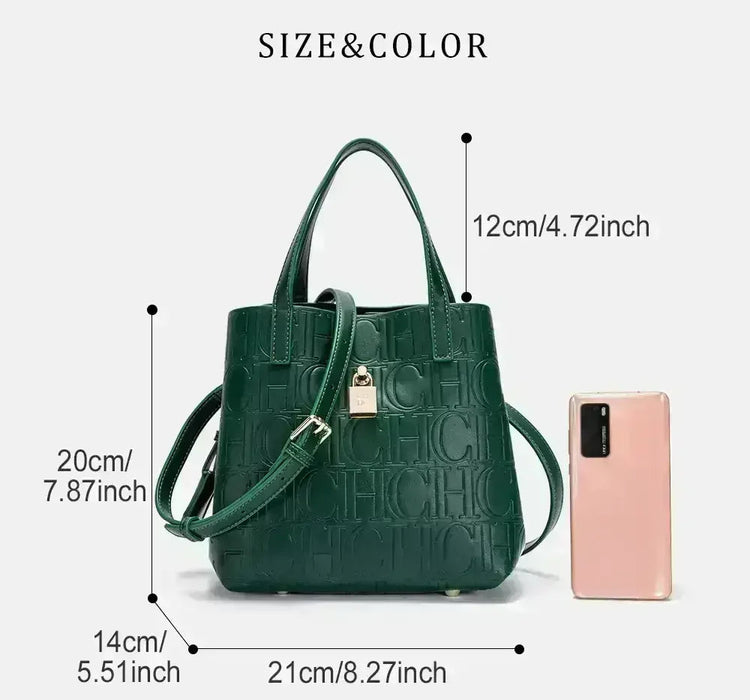 CH Large Capacity Handbag Luxury Brand Temperament Letter Print with Lock Design 2025 Trendy Women's Crossbody Bag PlatiNum