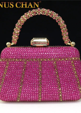 Popular In Nigeria Exquisite Evening Bags With Diamond Design Fashion Handle Clutch Rhinestone Embellished Long Chain Bag PlatiNum