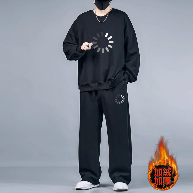 2pcs Set Men's Sweatshirts Pants Plus Size Fleece-lined Tops Sports Jogging Trousers Fashion Casual Pullover Hoodies Sweatpants PlatiNum