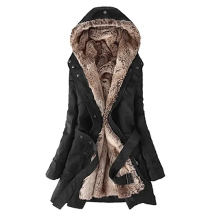 3 in 1 Winter Coat Women's Hooded Windbreaker Furry Inner Jacket Thick Warm Mid Length Parka Casual Fashion Cold Outerwear
