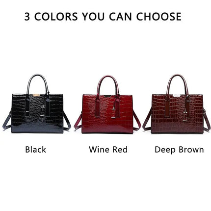 Luxury Vintage Women's Crocodile Pattern Handbag Large Capacity Tote Bag Leather Business Shoulder Bag For Female PlatiNum