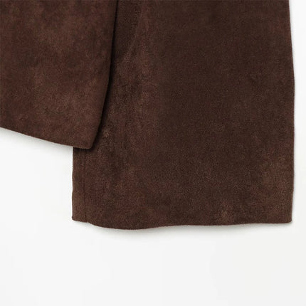 Elegant Suede Women Jacket Turn Down Collar Double Breasted Belt Waist Slim Jackets 2026 Autumn Winter Female Fashion Tops