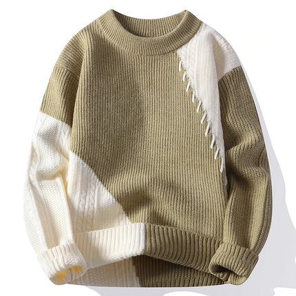 New Trendy Autumn and Winter Jacquard Pattern Pullover Sweater Casual Round Neck Color-Blocking Knit Men's Pullover
