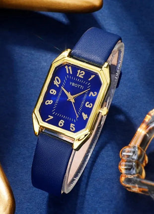Orologi da donna quadrati di moda di lusso Orologio da polso al quarzo da donna di marca Classico semplice Femme Cinturino in pelle blu Relogio Feminino platinumshop
