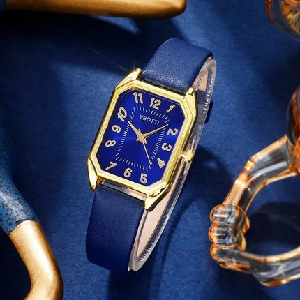 Orologi da donna quadrati di moda di lusso Orologio da polso al quarzo da donna di marca Classico semplice Femme Cinturino in pelle blu Relogio Feminino platinumshop