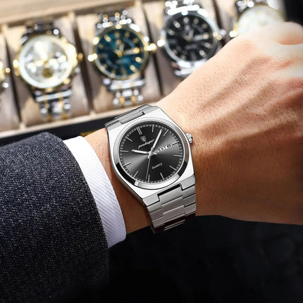 POEDAGAR Orologio da polso al quarzo da uomo di lusso Impermeabile luminoso Data Settimana Orologio da uomo Orologi da uomo d'affari in acciaio inossidabile platinumshop