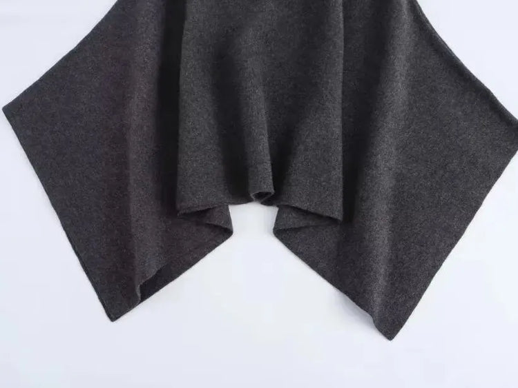 HH Women's New Fashion Versatile Solid Stand Collar Knitted Cape Coat Female Casual High Street Asymmetric 3-Colors Jacket Mujer