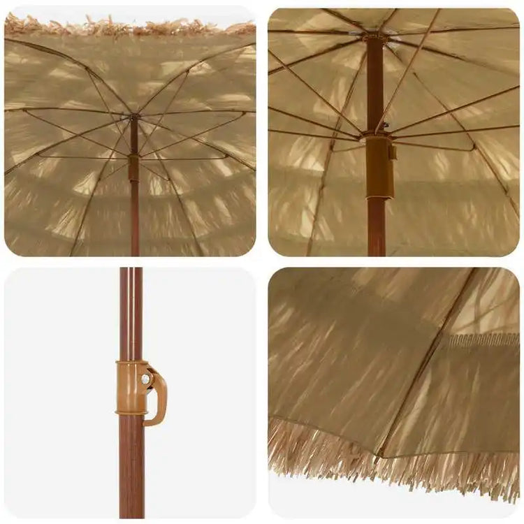Ombrellone da Spiaggia Naturale 160x160cm, Leggero e Regolabile in Poliestere Anti-UV, Ideale per Giardino e Spiaggia - Stile Tropicale