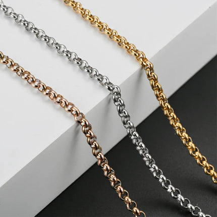 1Pc Width 3mm Stainless Steel Round Pearl Chain Necklace Bracelet Anklet  3 Colors PlatiNum