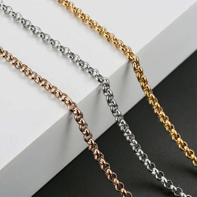 1Pc Width 3mm Stainless Steel Round Pearl Chain Necklace Bracelet Anklet  3 Colors PlatiNum