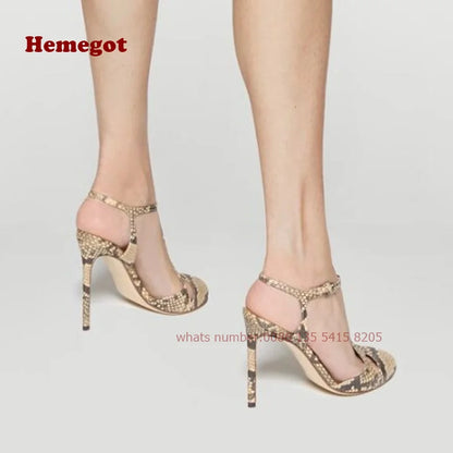 Two Tone T-Straps Women's Sandals Round Toe Cut Out Buckle Slingback High Heels Stiletto Summer Sandals Splicing Elegant Shoes