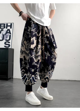 Men's Summer Pants 2026 Lightweight Thin Cotton Comfortable Beach Trousers, Loose Casual Hip Hop Printed Pants, Fashion Oversized Jogger Pants