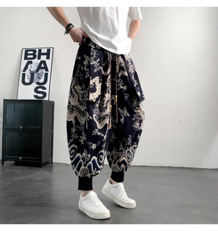 Pantaloni Estivi da Uomo 2026 in Cotone Leggero Sottile Comodi da Spiaggia, Pantaloni Larghi Casual Hip Hop Stampati, Pantaloni Jogger Oversize alla Moda