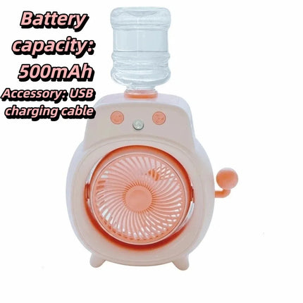 Ventilatore da Tavolo Portatile con Nebulizzatore Fine e Delicato, Ampio Angolo di Copertura, Ventilatore da Scrivania con Nebbia Fredda a 360°, Batteria da 500mAh