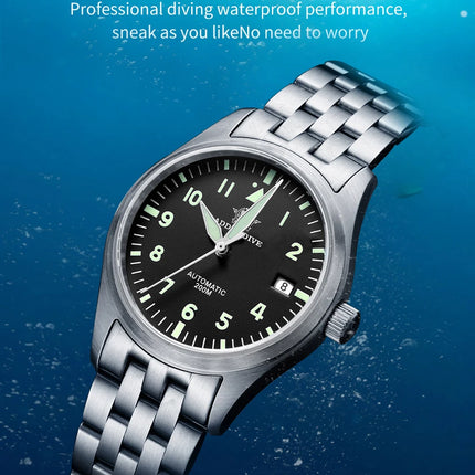 ADDIESDIVE Classic Men's Automatic Mechanical Watch 200m Water Resistant C3 Luminous 316L Stainless Steel Vintage Watch AD2519