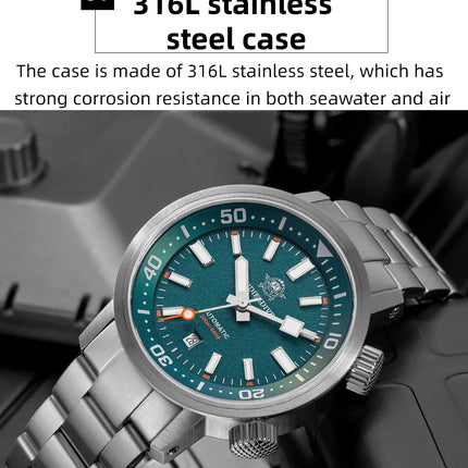 ADDIESDIVE Watch Men 42mm Sapphire 8215 Mechanical Wristwatch Transparent Back Cover 20Bar Waterproof Luminous Automatic Watch