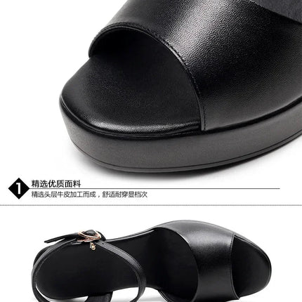 Size 32-43 2024 Genuine Leather Fashion Fish Mouth Women'S High Heel Summer Shoes Dress Sandals Female Woman Sandals Platform PlatiNum