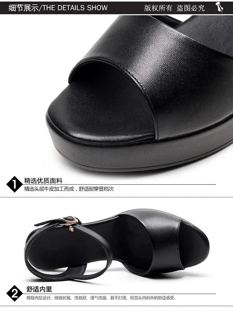 Size 32-43 2024 Genuine Leather Fashion Fish Mouth Women'S High Heel Summer Shoes Dress Sandals Female Woman Sandals Platform PlatiNum