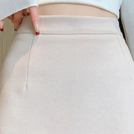 Autumn Winter Anti-Exposure Woolen Mini Skirt Women Korean College Style Short Skirts New Thicken Warm High Waist A-Line Skirt PlatiNum