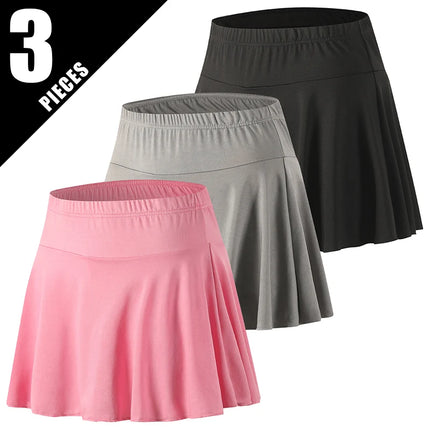 1/3-teiliges Set aus Damen-Midirock, einfarbigen Sommerschutzshorts, plissiertem Rock für Sport und Freizeit, modischem Yoga-Rock